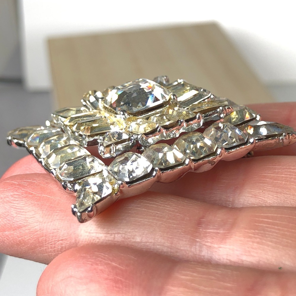 Vintage Brooch Pin 3pc‎ Lot Blue Clear Rhinestone Crystals Silver Tone MCM - Picture 13 of 15